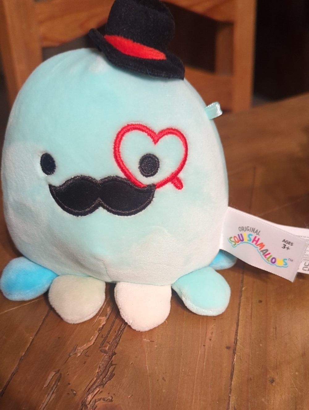 Squishmallows Light Blue Octopus Plush with Black Top Hat & Mustache